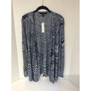 WHBM XS Draped Open‎ Front ZigZag Waterfall Chevron SpaceDye Rayon Coverup Blue